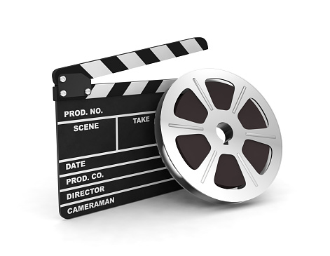 Clapboard action cinema negative film reel 3D